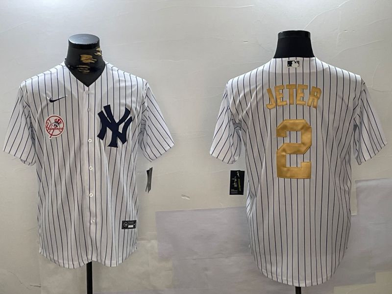 Men New York Yankees 2 Jeter White Stripe Fashion Nike 2024 MLB Jersey style 15